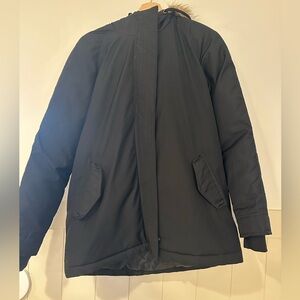 Old Navy Black Jacket‎ Y2K early 2000’s style faux fur hood size S zip front